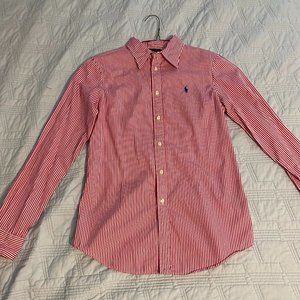 Women's Polo Ralph Lauren Pink and White Stripe Long Sleeve Button Up